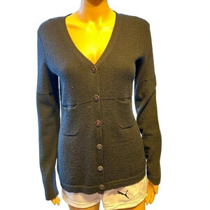 V Neck Design History 100% Merino Wool Cardigan Sweater Women Size M Pocket